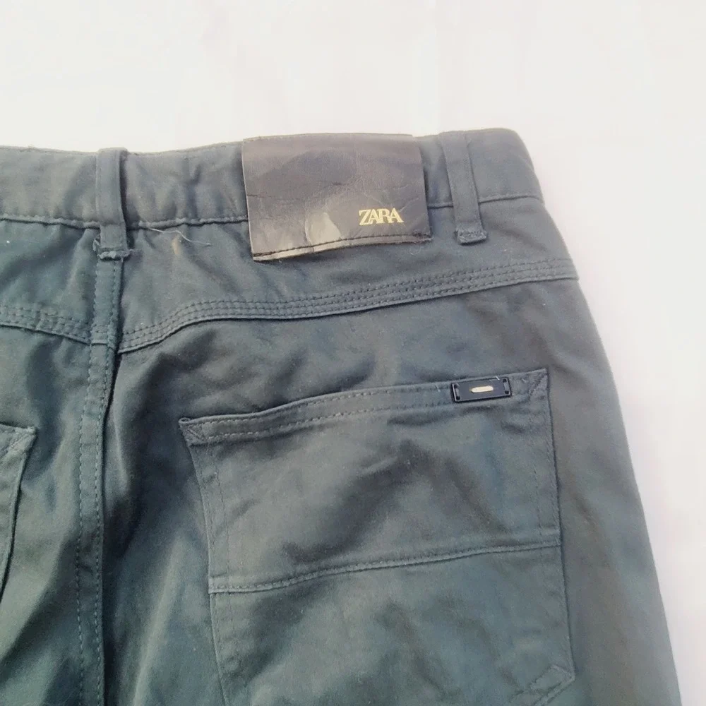 Zara Skinny Fit Men's Pants Size 31 Dark Green 5-Pocket Stretch Trousers P31